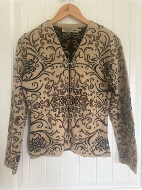 Peruvian Link Alpaca Blend Jacquard Cardigan Knit Sweater Silver Clasps Small